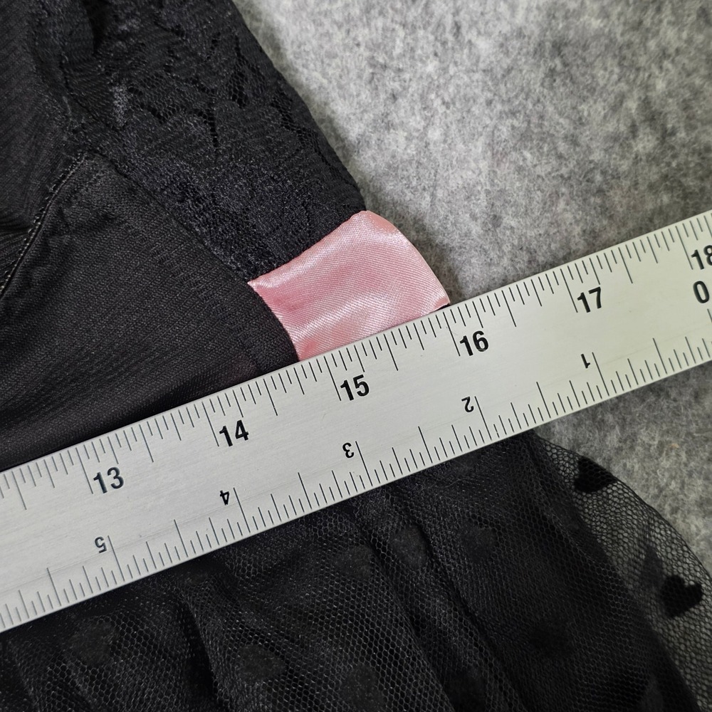 Cacique Babydoll Lingerie Black Pink Heart Ruffle Tiered Lace 2 PC Set 14/16 NEW - Picture 8 of 8